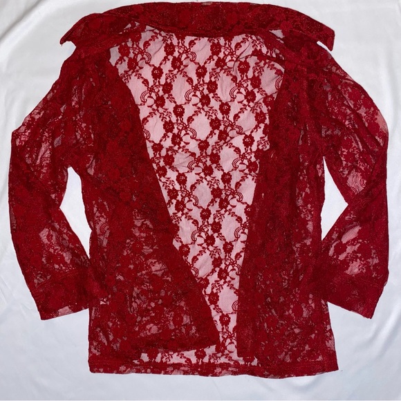 Red Lace Button Up Shirt - Picture 2 of 3
